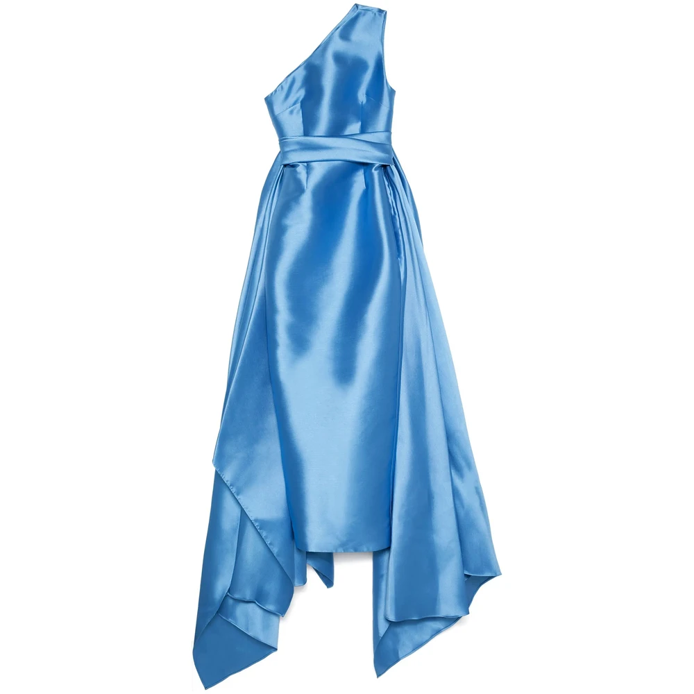Solace London Blauwe Satijnen One-Shoulder Jurk Blue Dames