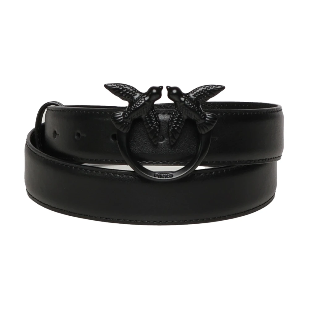 pinko Zwarte leren riem met Love Birds gesp Black Dames