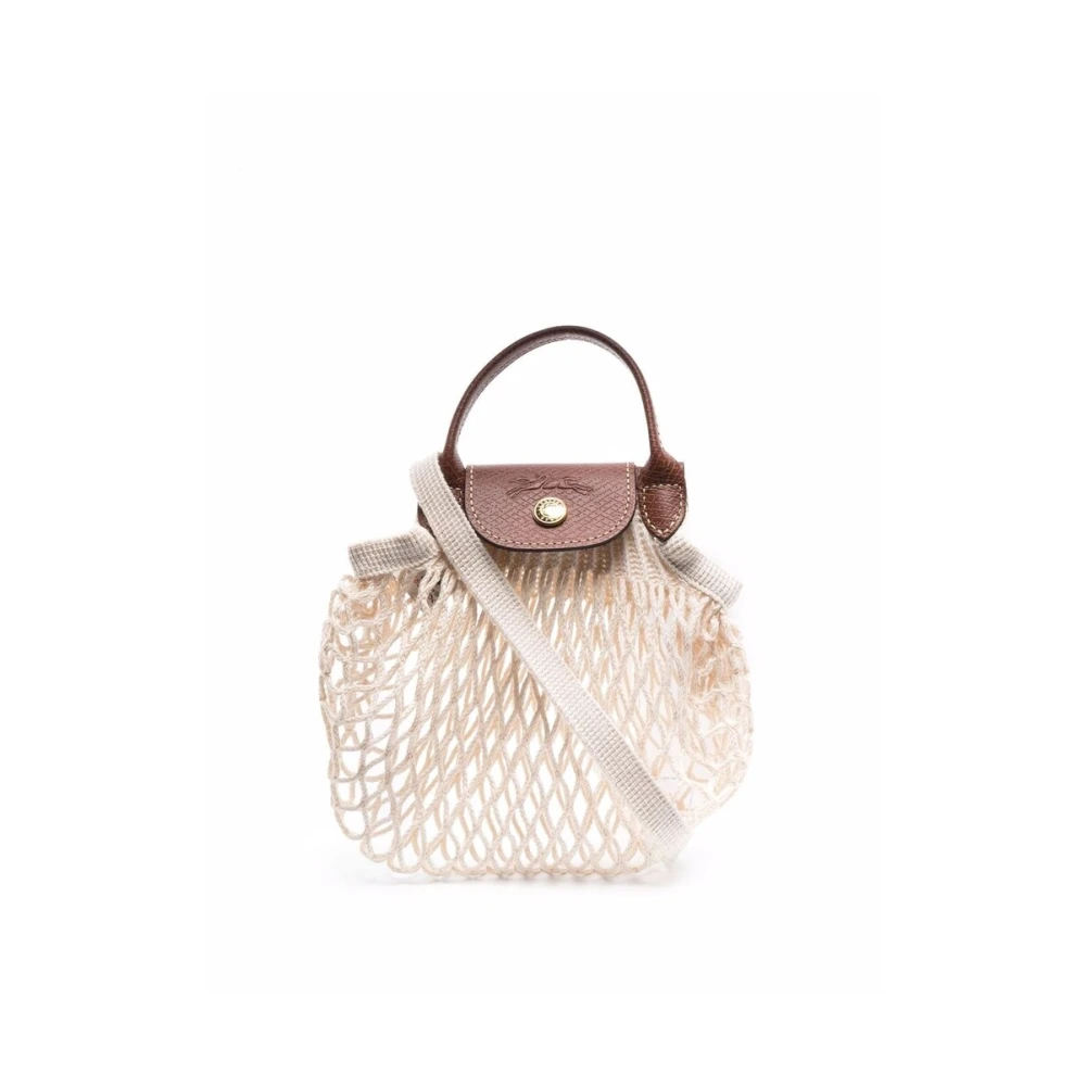 Longchamp Ecru Leren Gebreide Mesh Crossbody Tas Beige Dames