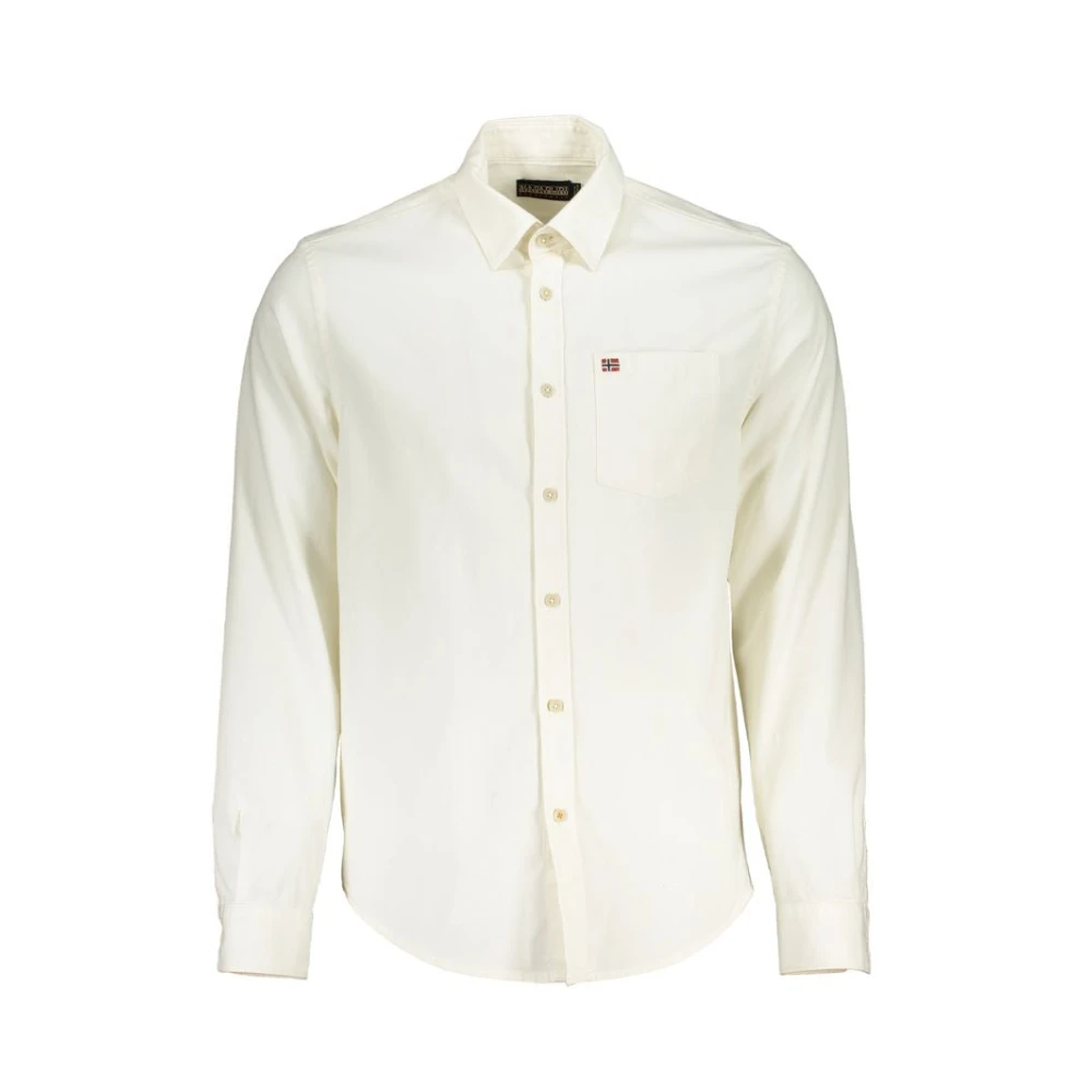 Napapijri Wit overhemd met lange mouwen geborduurd logo White Heren