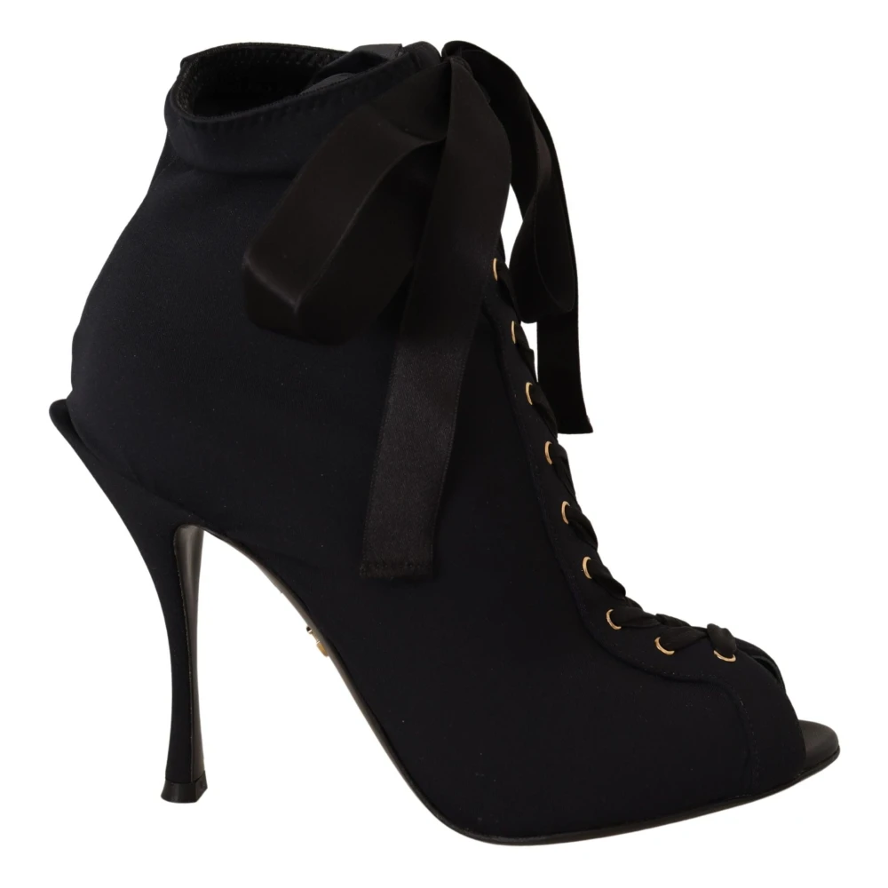 Dolce & Gabbana Women's Black Elegant Ankle Open Toe Heel Boots