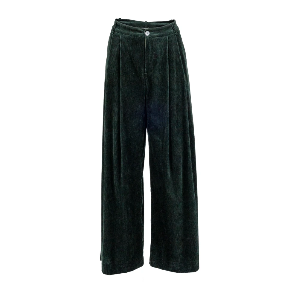 Phisique du Role Donkergroene Velours Corduroy Palazzo Broek Green Dames