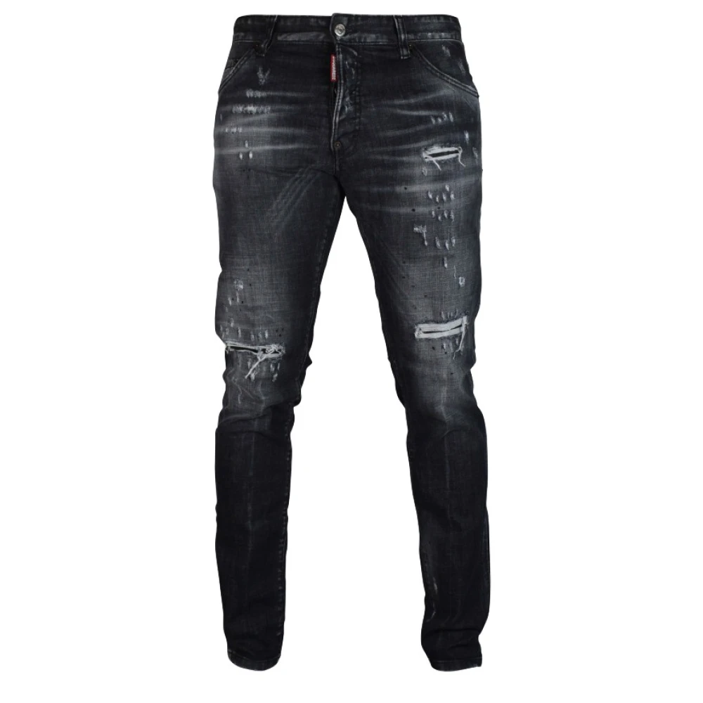 Dsquared2 Zwarte Slim-Fit Jeans met Versleten Effecten Black Heren