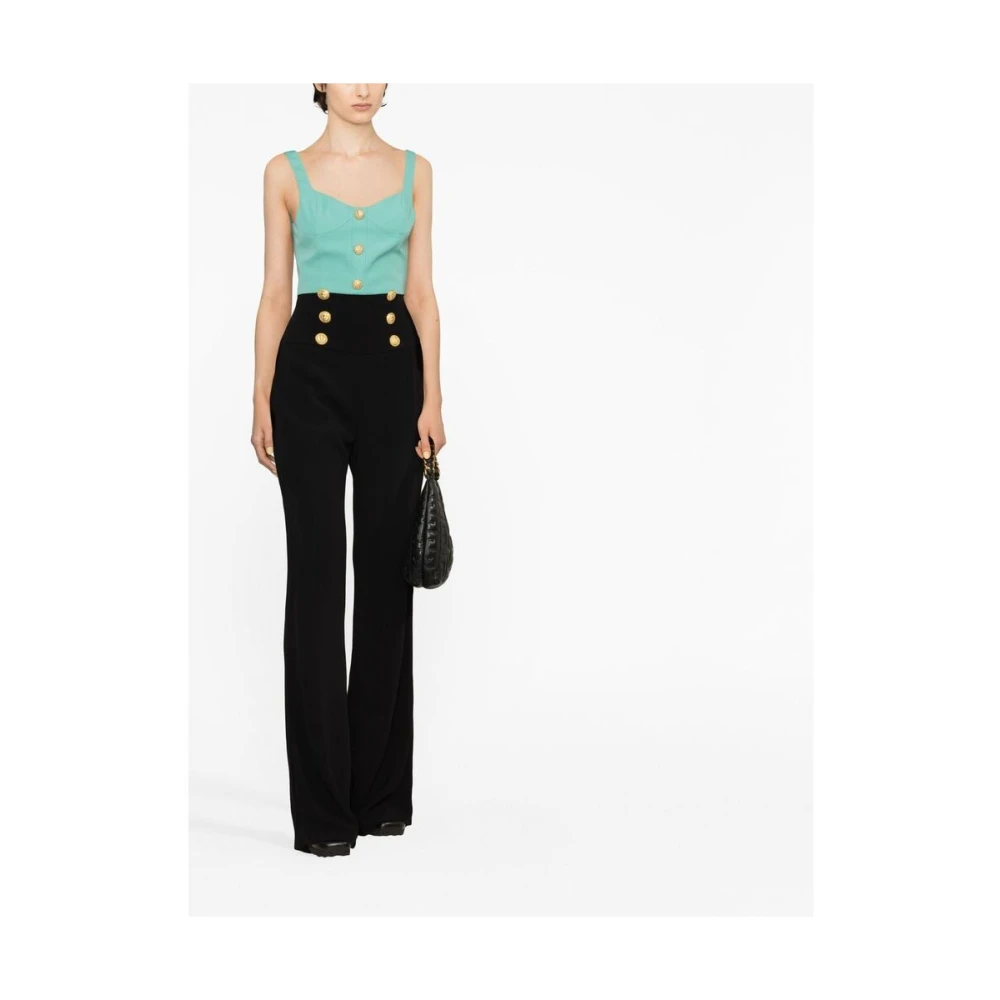 Balmain Zwarte broek met hoge taille en logo-ingelegde knopen Black Dames