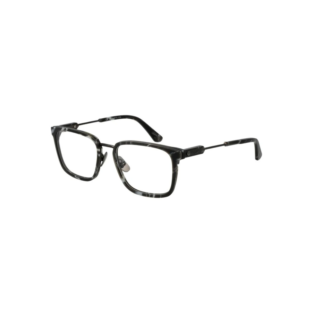 Police Men's Gray Glasses, One Size, Elegant Rectangular Glasses Frame