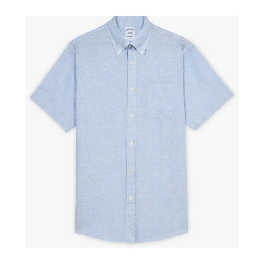 Brooks Brothers Lichtblauw linnen overhemd met korte mouwen regular fit en button-down kraag Blue Heren
