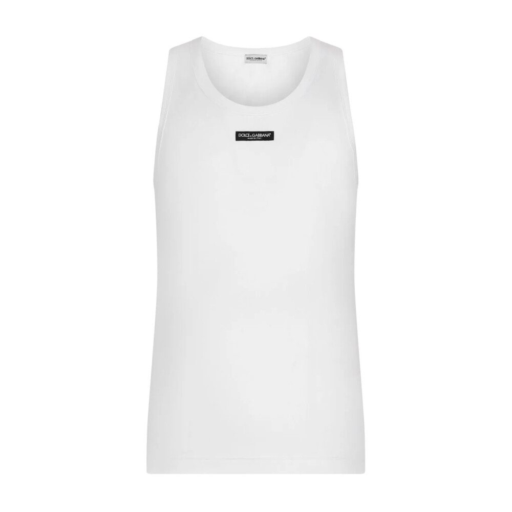 White Tank Top with Logo Label Dolce Gabbana Tank Tops Miinto