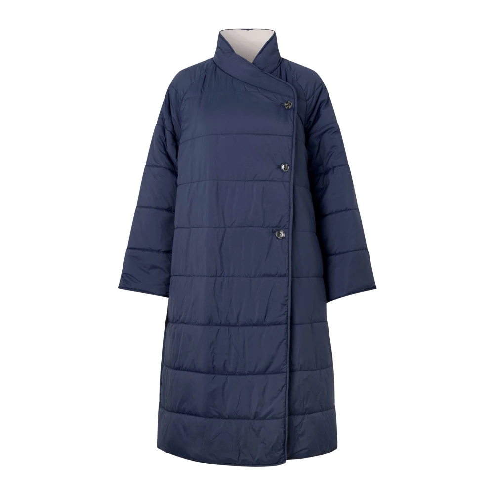 Masai Gestreepte Jas met Asymmetrische Knoopsluiting Blue Dames