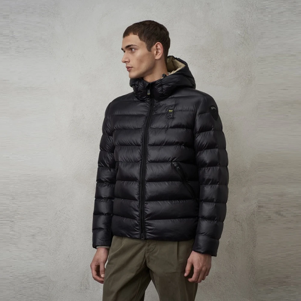 Blauer Heren gewatteerde jas met capuchon Black Heren