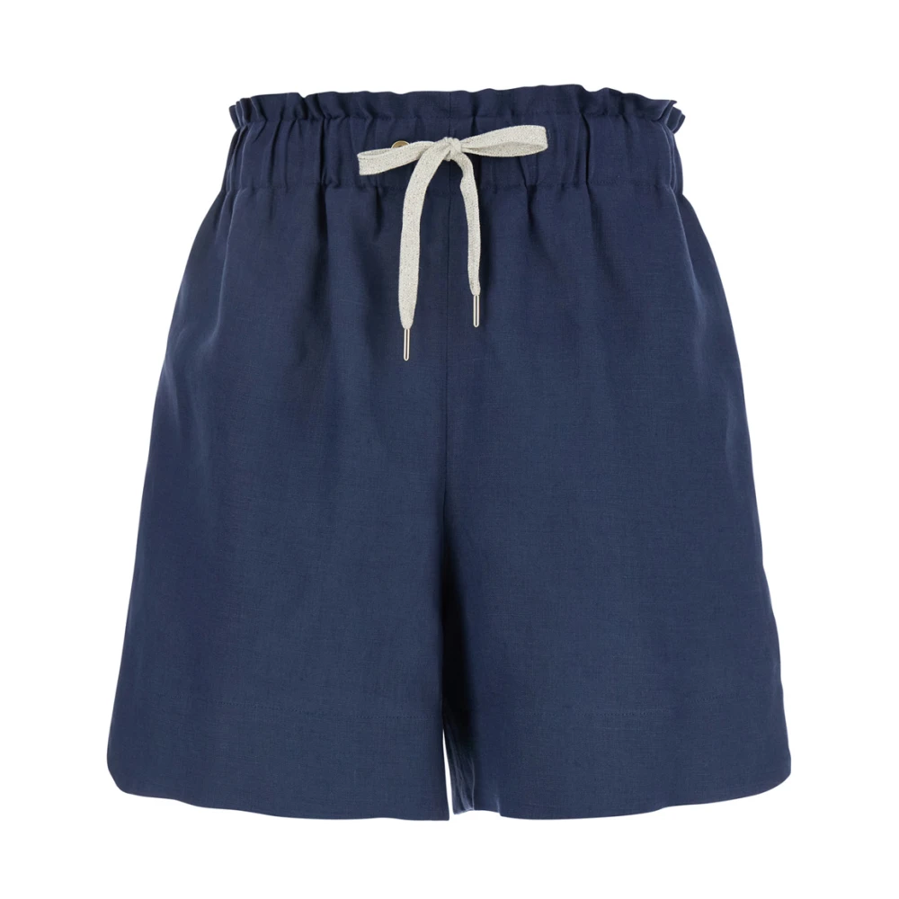 Blå Lin Shorts med Snøring i Livet Kvinne