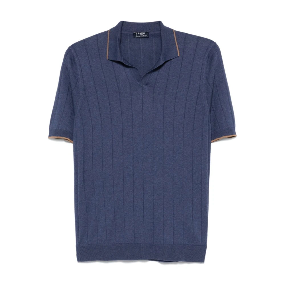 Barba Blauwe Zijden Poloshirt Stijlvol Blue Heren