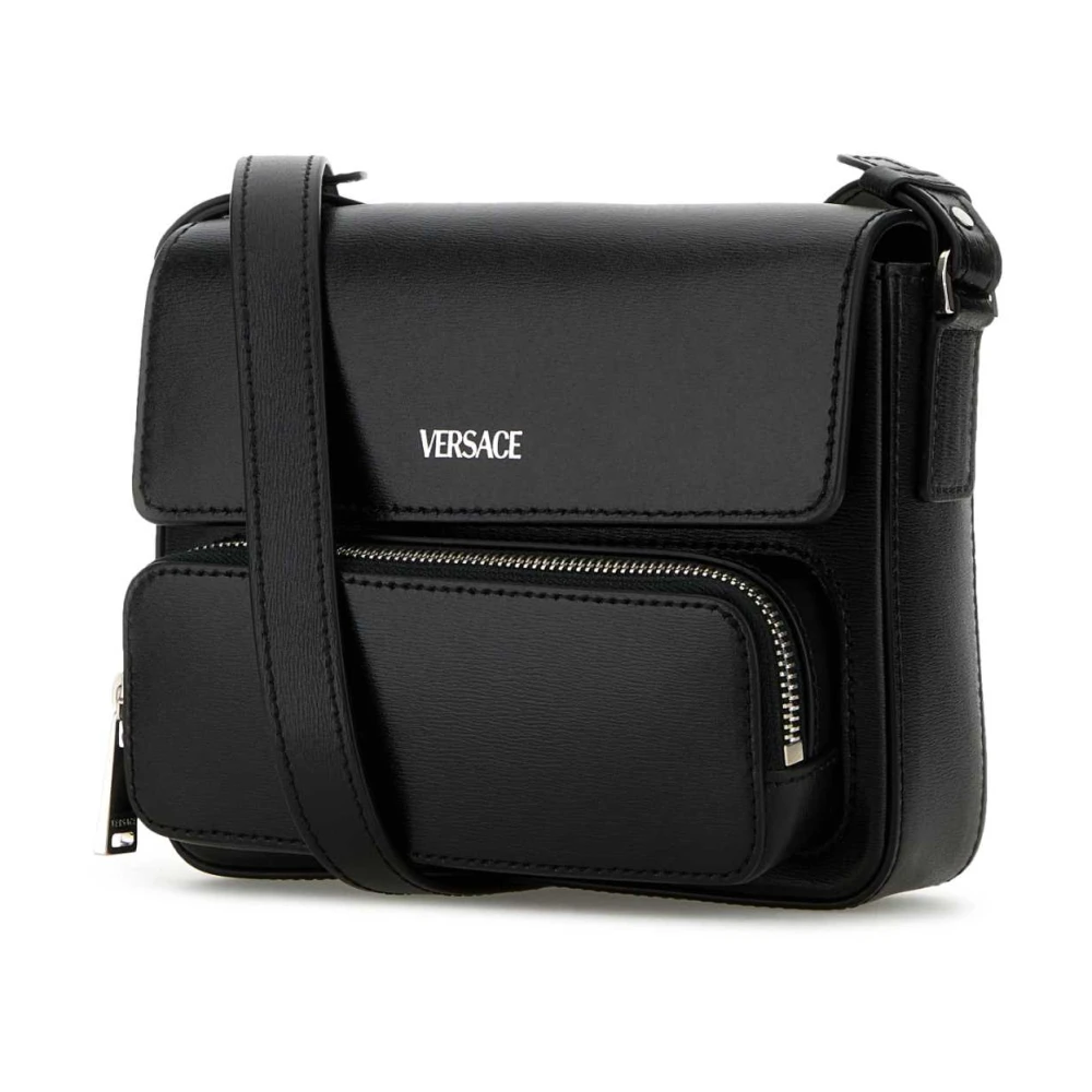 Versace Stijlvolle Zwarte Leren Crossbody Tas Black Heren