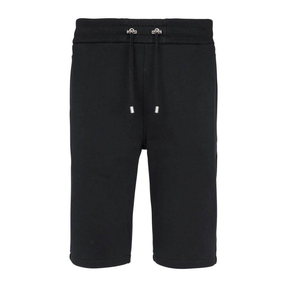 Balmain Katoenen shorts met flocked Paris logo Black Heren