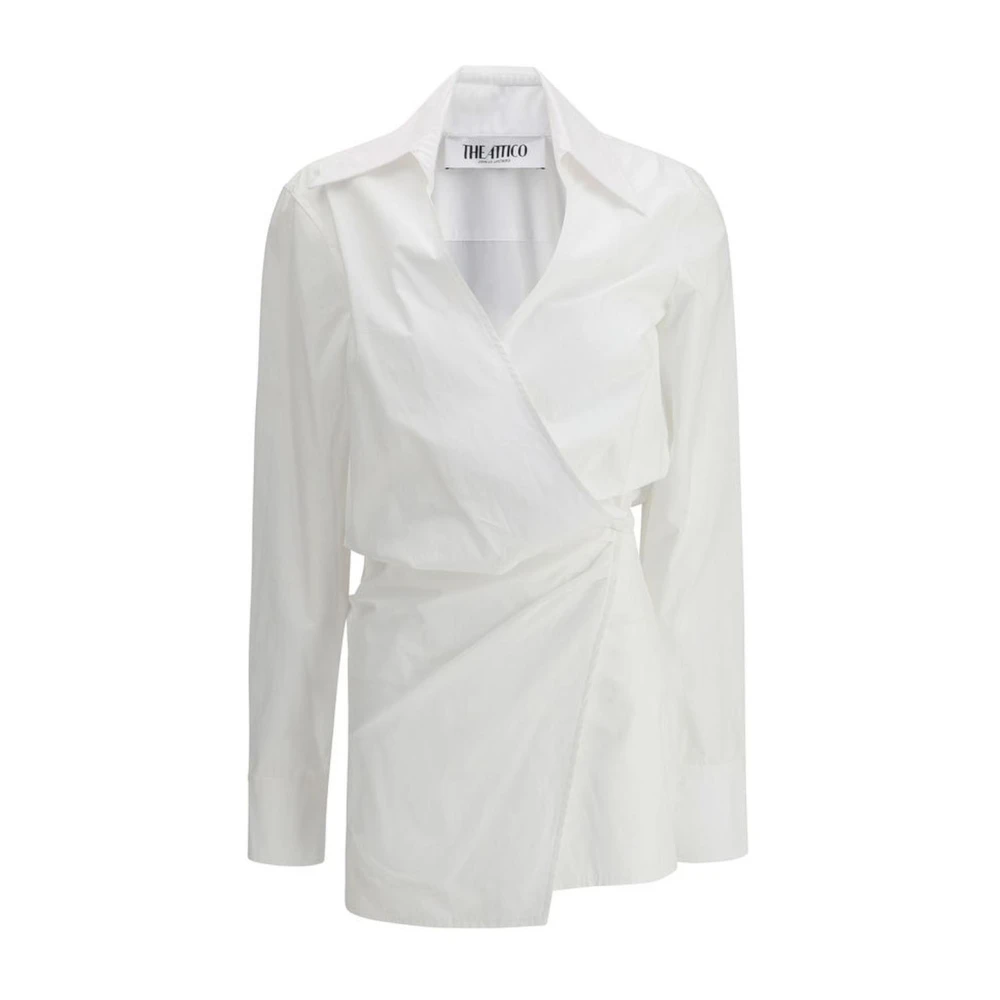 The Attico Katoenen Mini Jurk met V-Hals White Dames