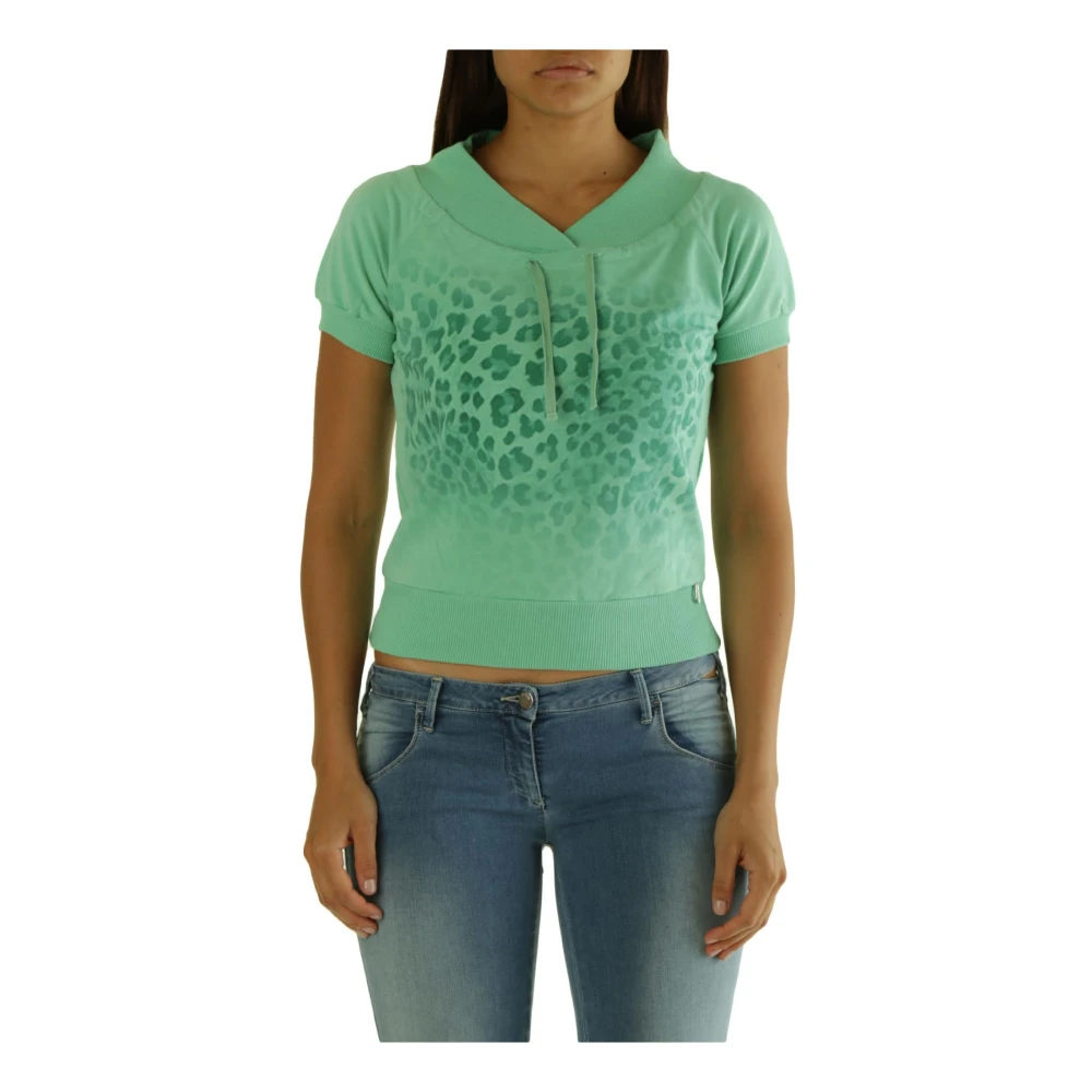 MET Leopardmönstrad V-ringad T-shirt Green, Dam