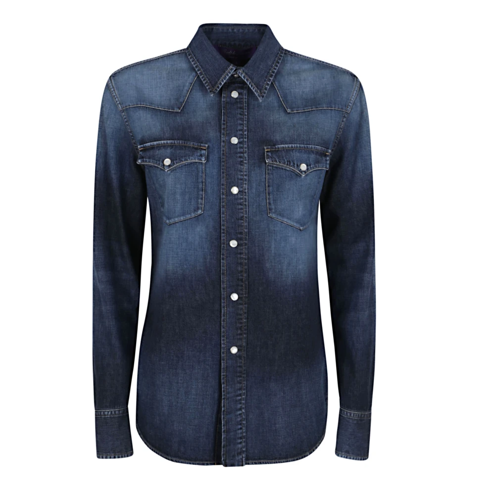 Ralph Lauren Payson-Lange Mouwen-Knoop Voorzijde Blouse Blue Dames