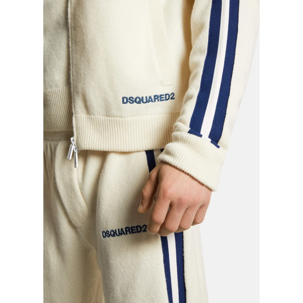 Dsquared2 Retro Sportieve Wollen Blend Rits Cardigan White Heren