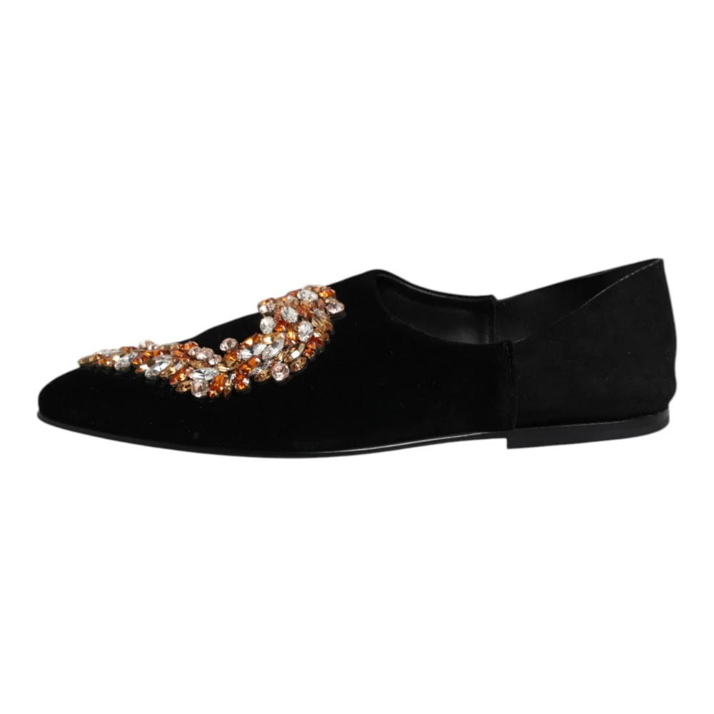 Dolce & Gabbana Men's Black Velvet Embellished Loafer Slip On Shoes - Loafers - 9 Uk - Shoes