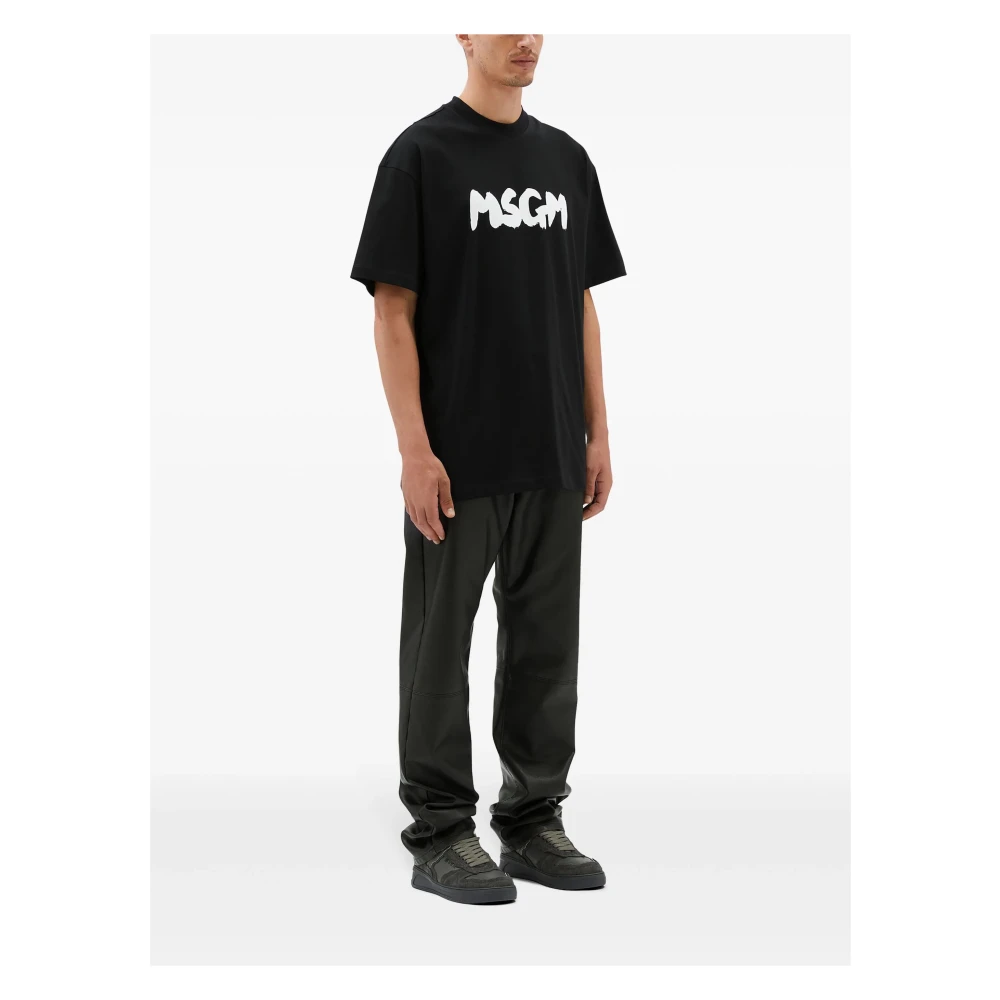 Msgm Zwart Logo Pennellato T-shirts en Polo's Black Heren