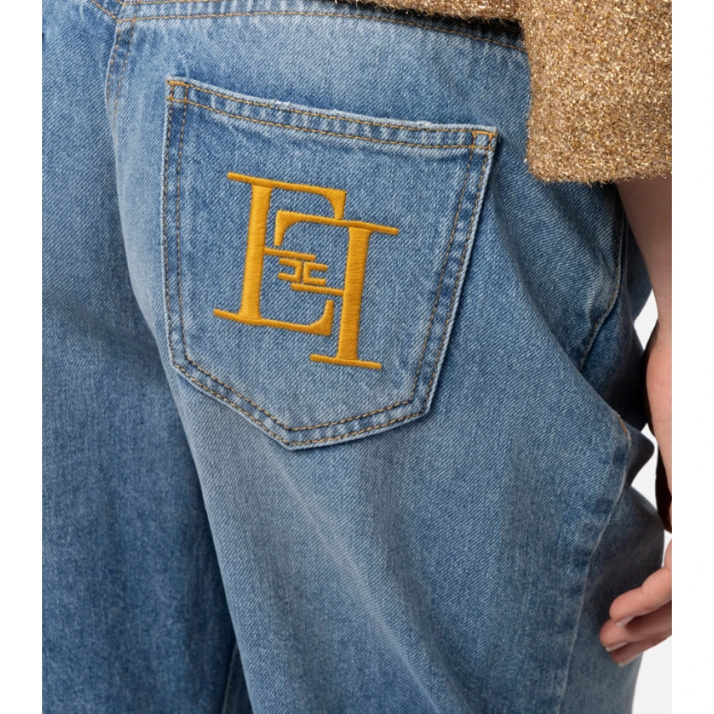 Elisabetta Franchi Blauwe Straight Leg Jeans met Logo Borduursel Blue Dames