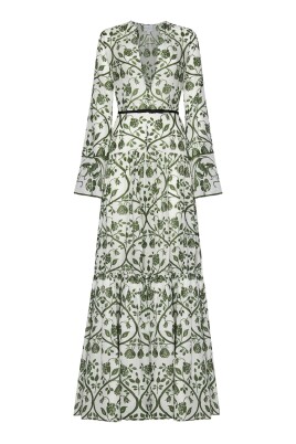 green-fresco-print-flared-dress