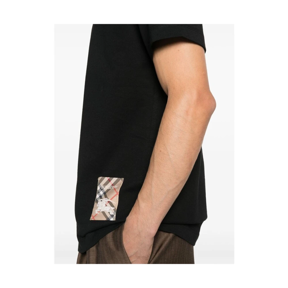Burberry Zwarte Jersey T-shirt met Check Logo Black Heren