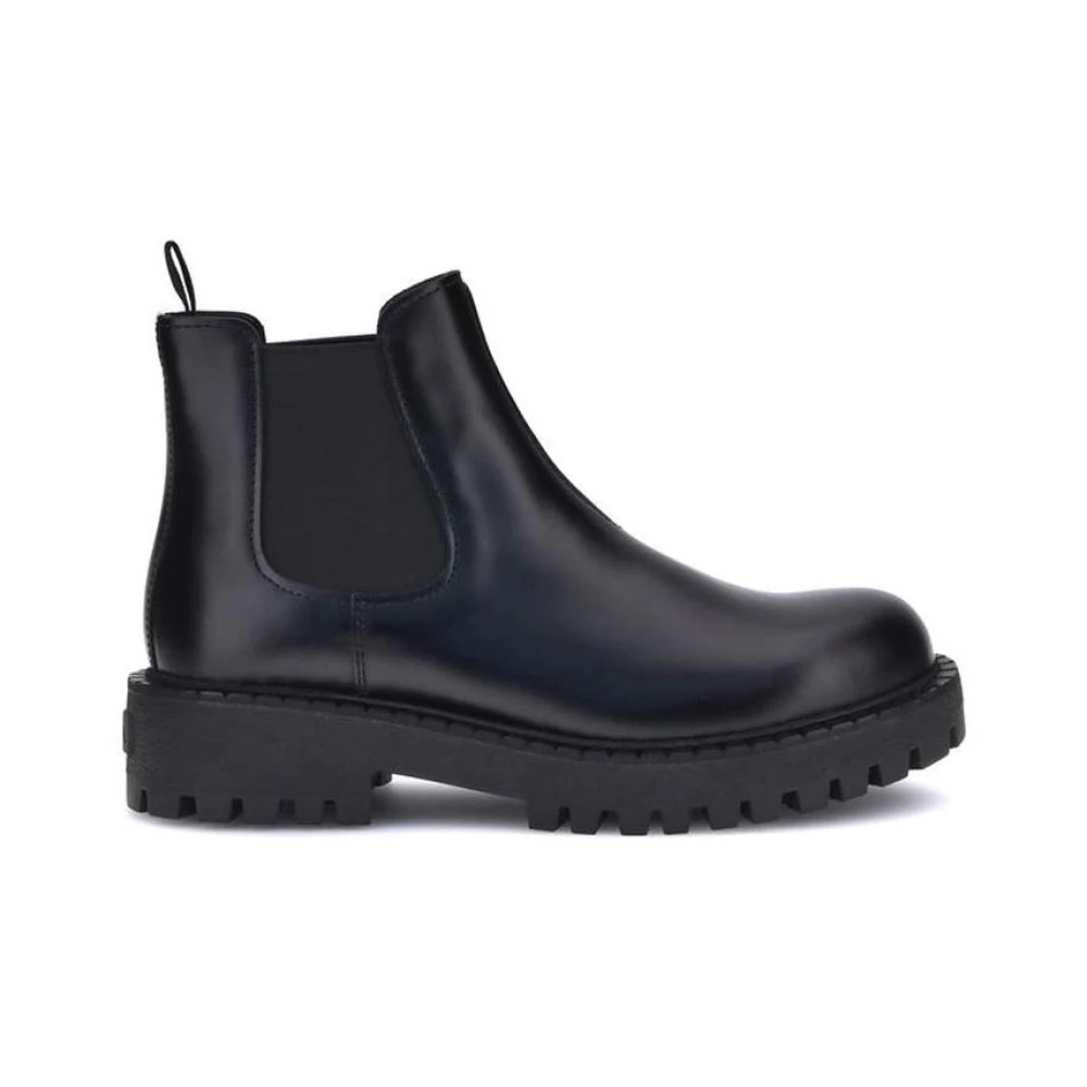 Prada Men's Black Elegant Leather Chelsea Boots With Rubber Soles - Chelsea Boots - 7 Uk - Shoes