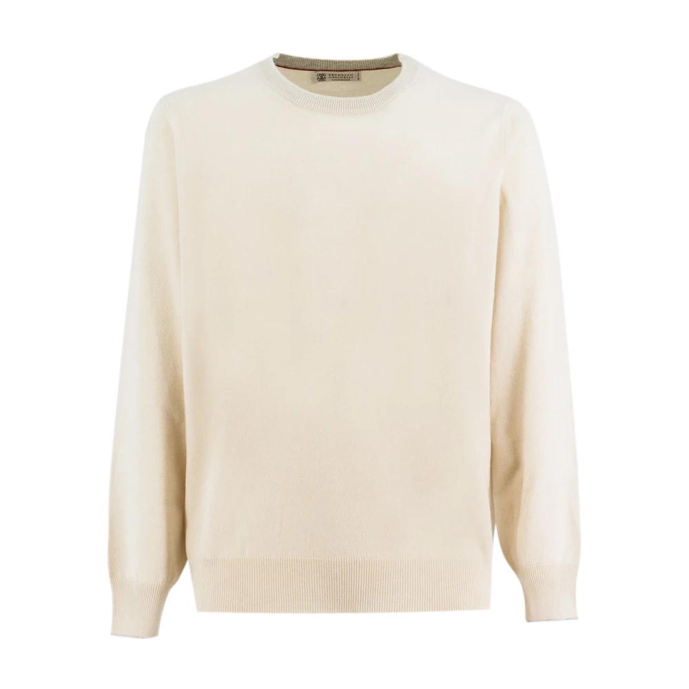 Brunello Cucinelli Men's Beige Cashmere Crew Neck Jersey