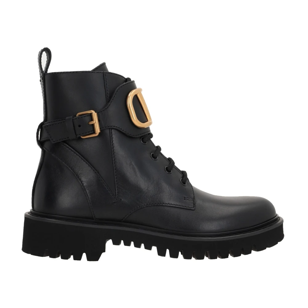 Valentino Garavani Black Ankle Boots Vlogo Style - Female - Lace-Up Boots - Black - 2 1/2 Uk - Shoes