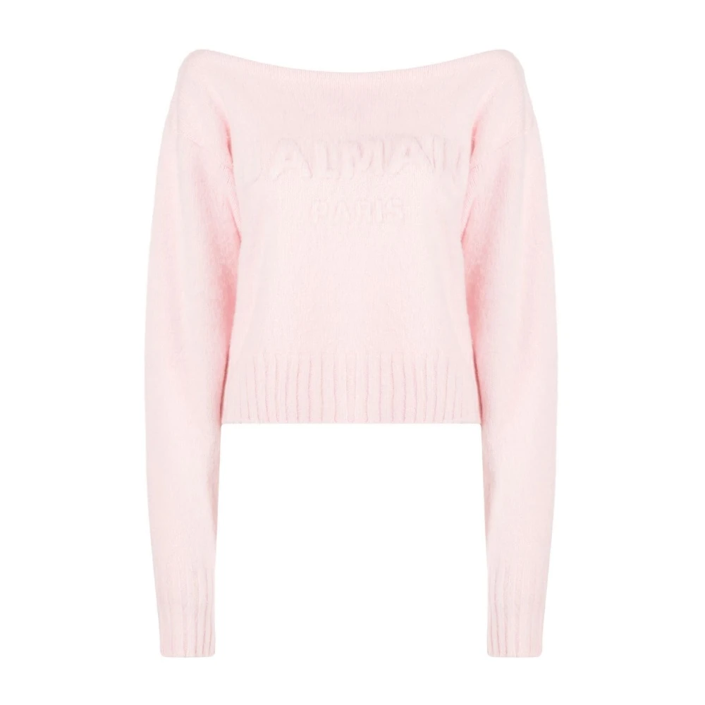 Rosa Off-Shoulder Børste Genser