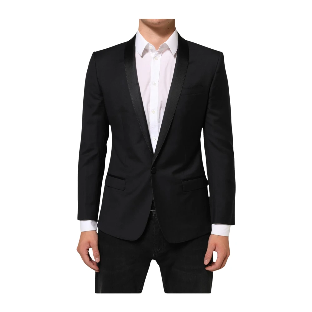 Dolce & Gabbana , Blazers, Male, Black, M, Black Gold 1 Button Suit Jacket Men Blazer - Image 3