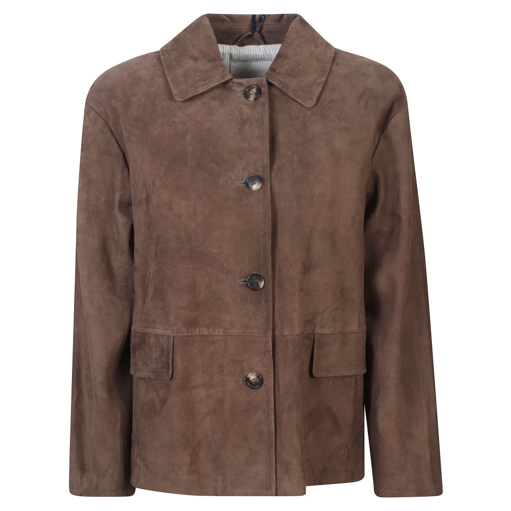 Max Mara Vrouw Bruin Jassen Dames, M, Katoen, Button Patch-Pocket Jacket