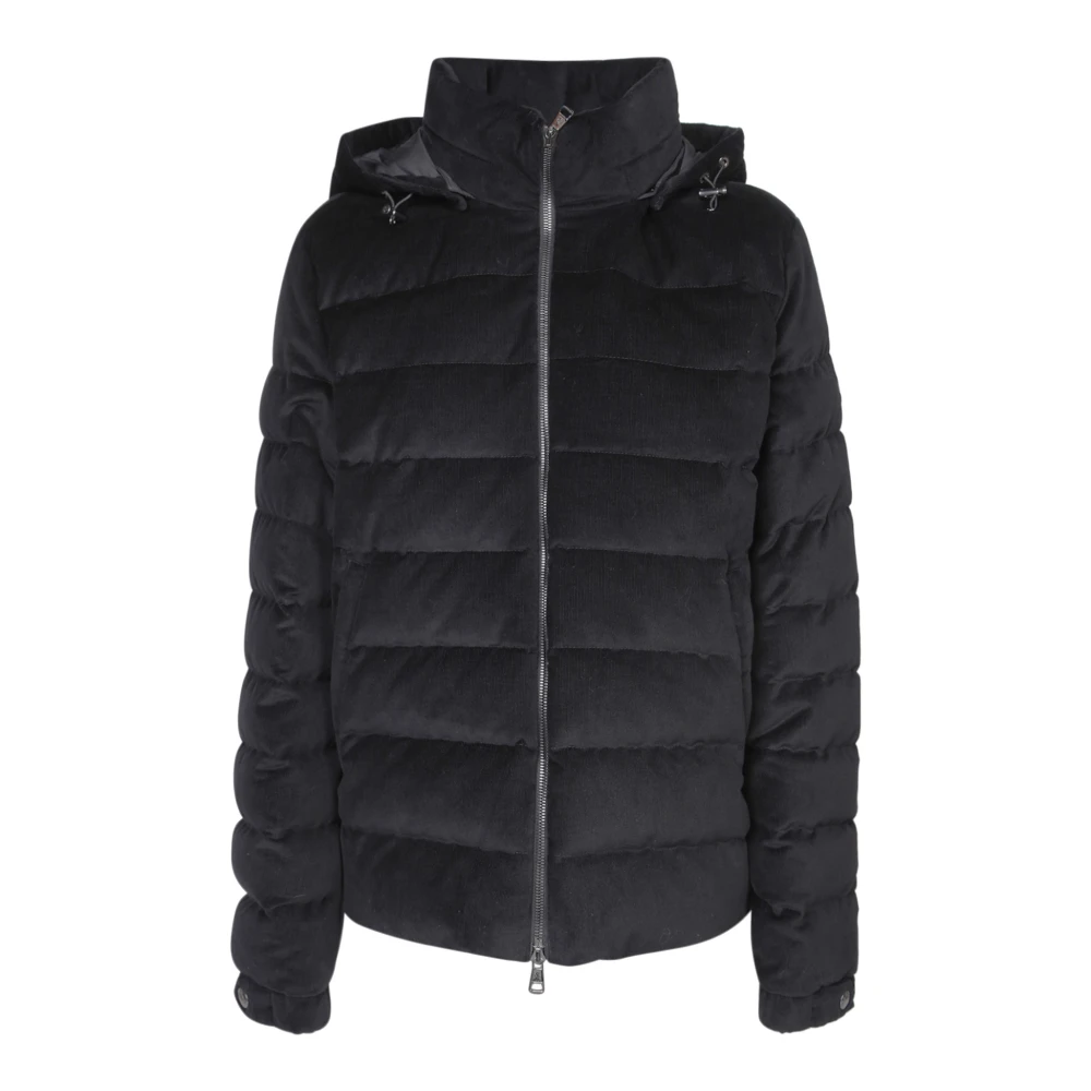 Moncler Zwarte Corduroy Donsjas met Capuchon Black Heren