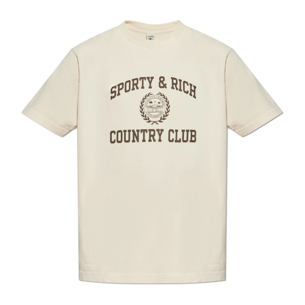 Sporty & Rich T-shirt uit de Varsity Crest collectie Beige Unisex