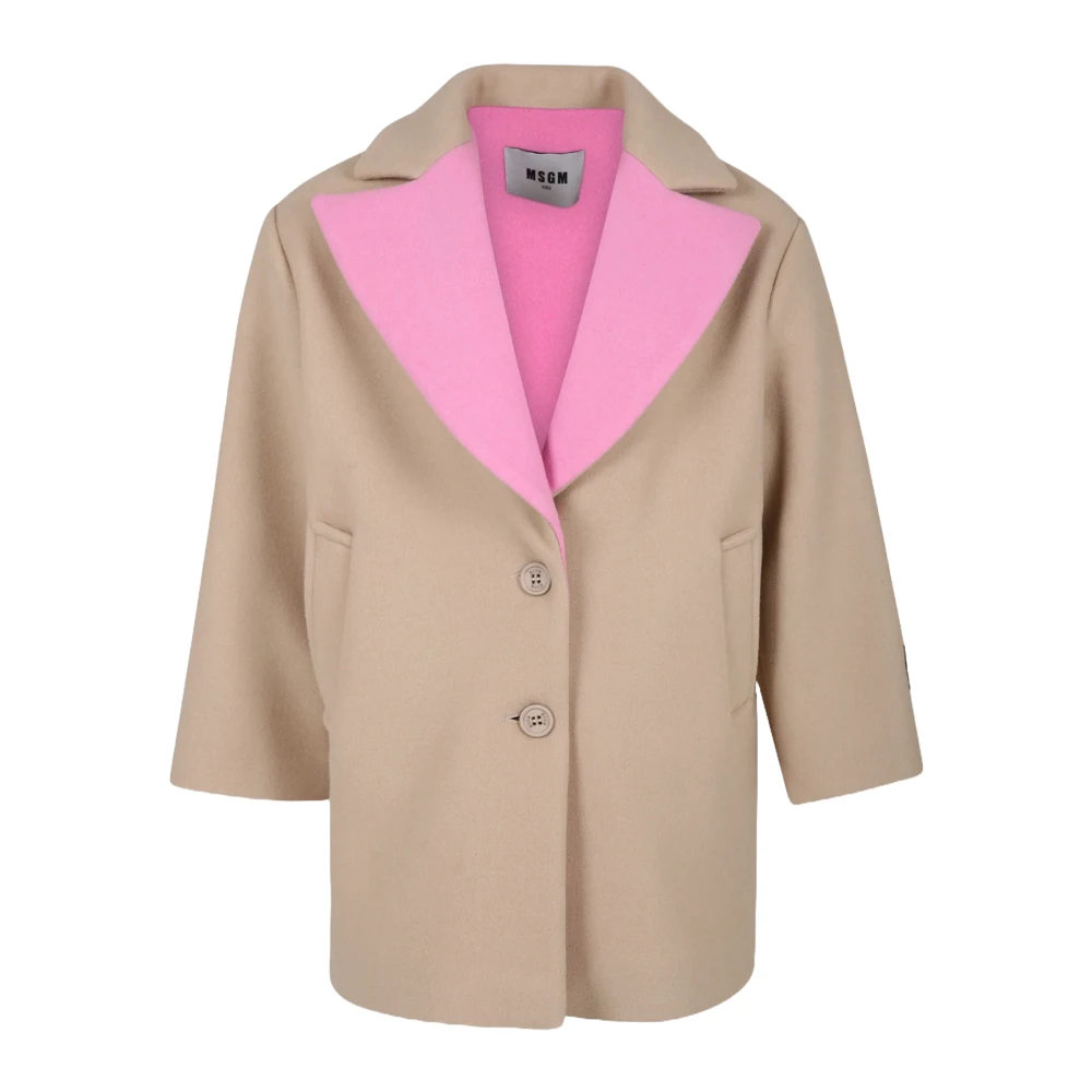 Msgm Beige Yllekappa med Rosa Krage Beige, Flicka