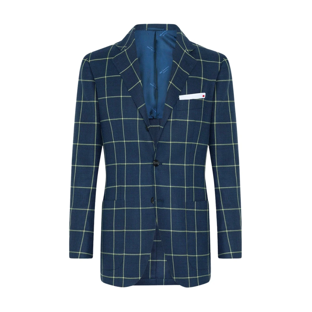 Kiton Geruite Cashmere Blend Blazer Blue Heren