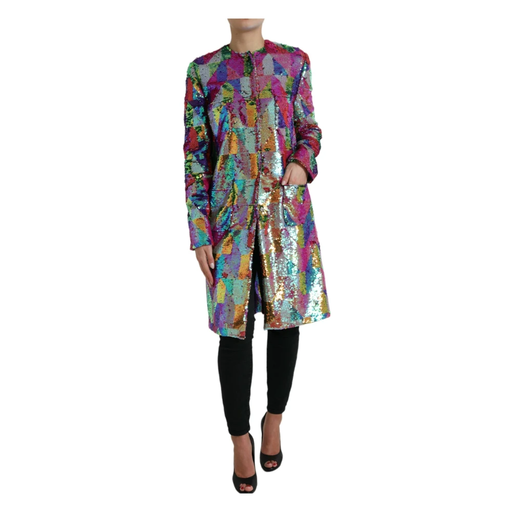 Dolce & Gabbana Women's Multicolor Single-Breasted Coats,, Sequin Long Jacket Extra Small