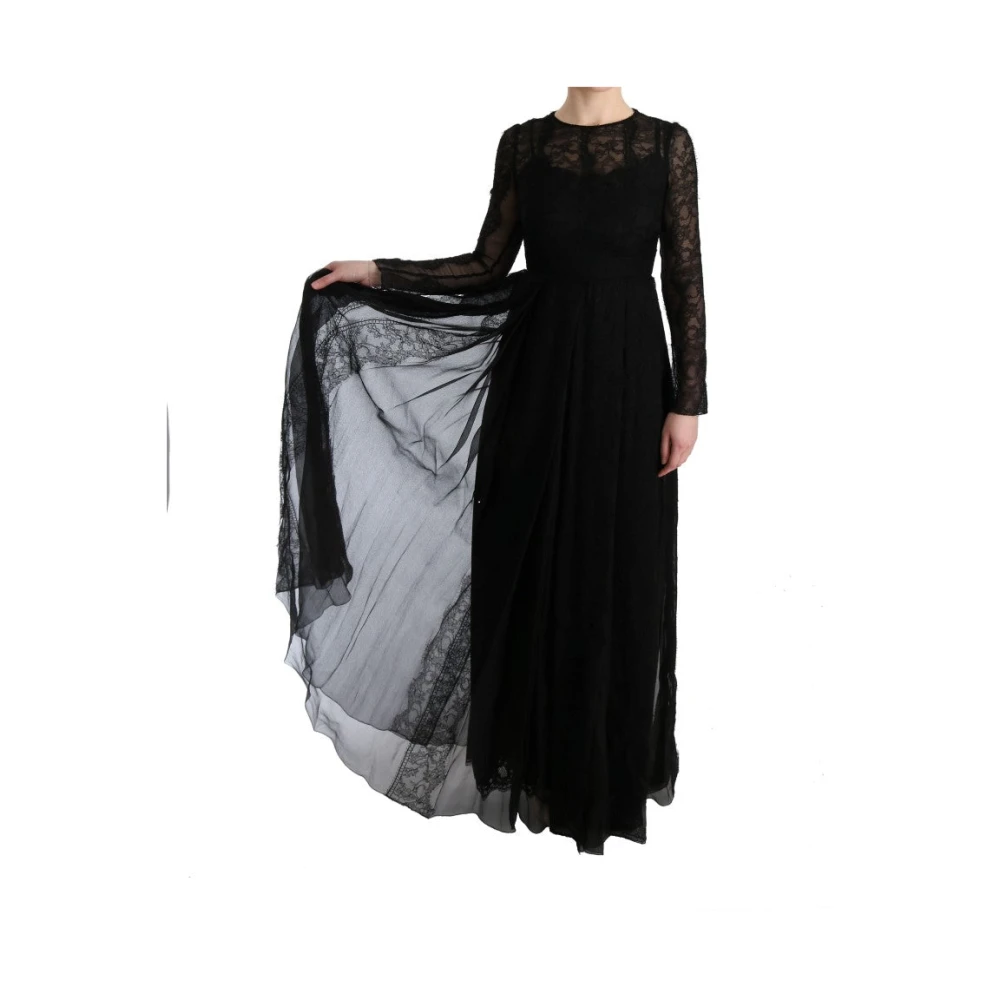 Dolce & Gabbana Elegante Zwarte Kokerjurk met Lange Mouwen Black Dames