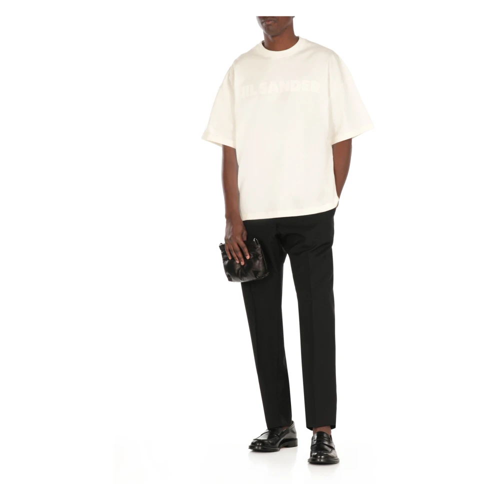 Jil Sander Ivoor Katoen Crew Neck Korte Mouw Sweater Beige Heren