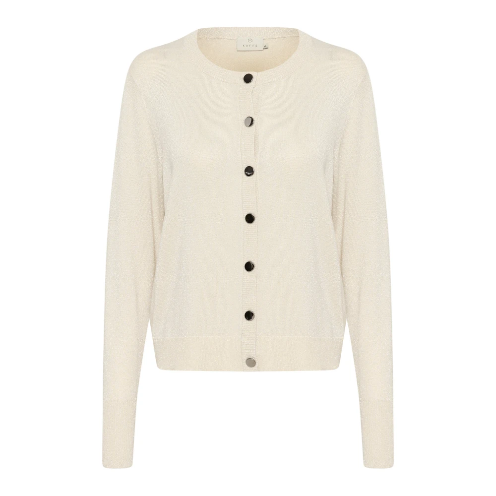 Kaffe Grijs Zilver Metallic Cardigan Sweater Beige Dames