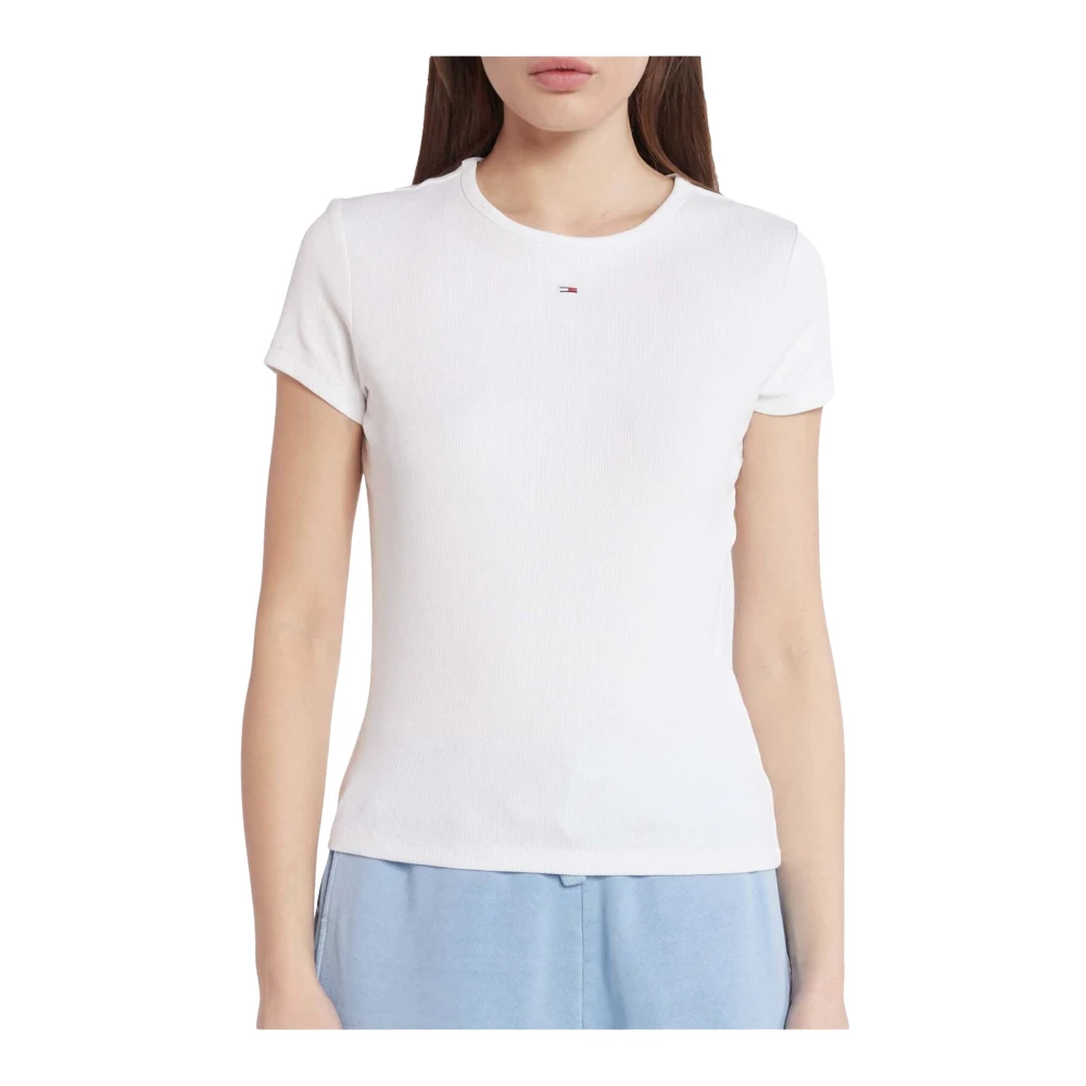 Tommy Jeans Räfflad Bomull T-shirt White, Dam