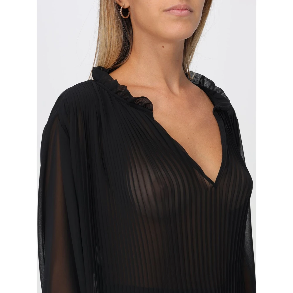 Aspesi Georgette Crop Top met Pofmouwen Black Dames