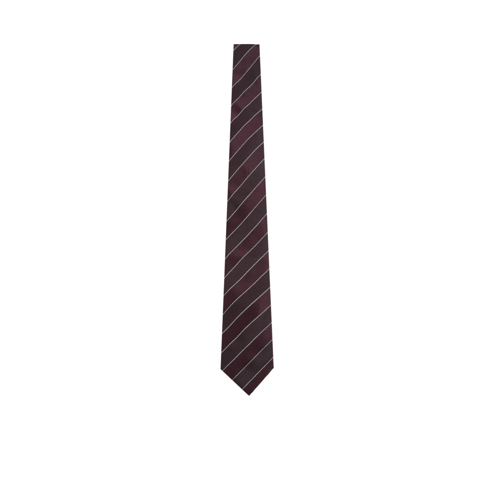 BRUNELLO CUCINELLI Bordeaux Gestreepte Zijden Stropdas Chevron Motief Red Heren