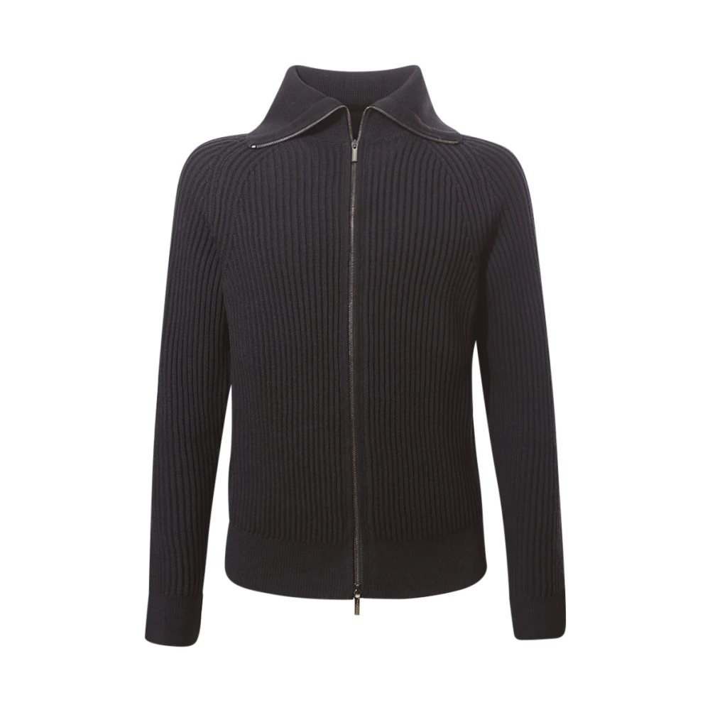 Zanone Zwarte wollen trui met ritssluiting Black Heren