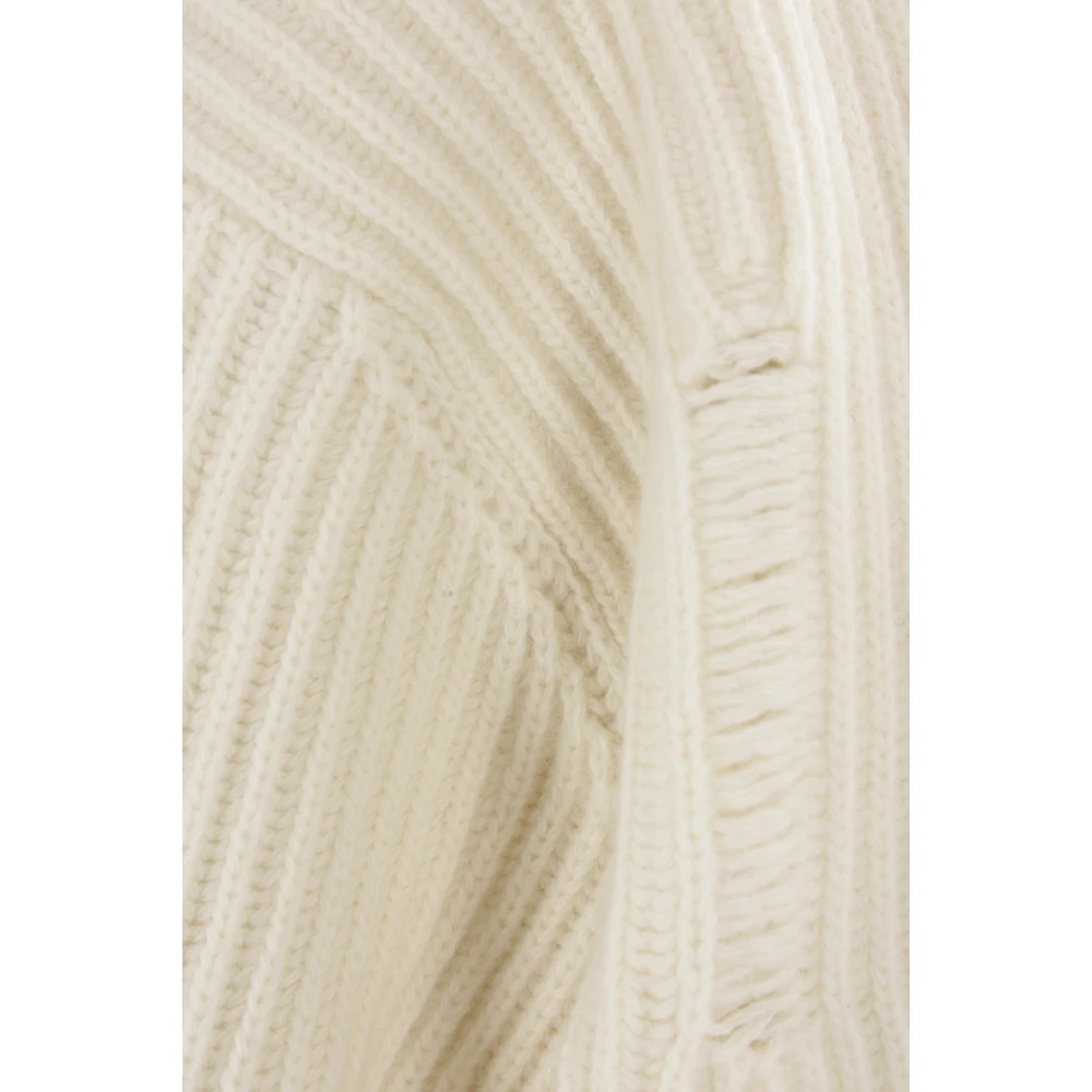 Ann Demeulemeester Witte Oversized Wollen Geribbelde Trui White Dames