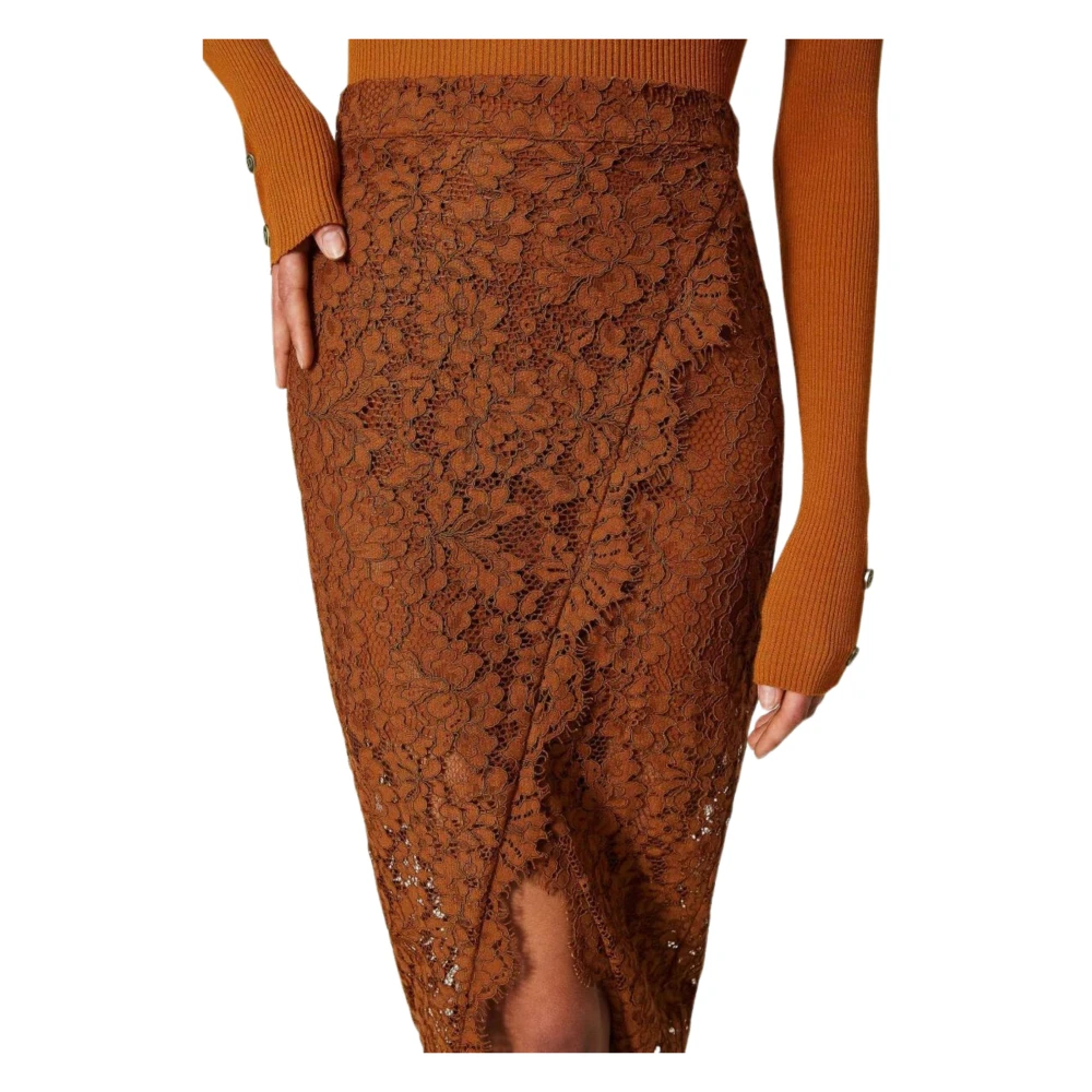 Twinset Bruine Kanten Midi Rok Brown Dames