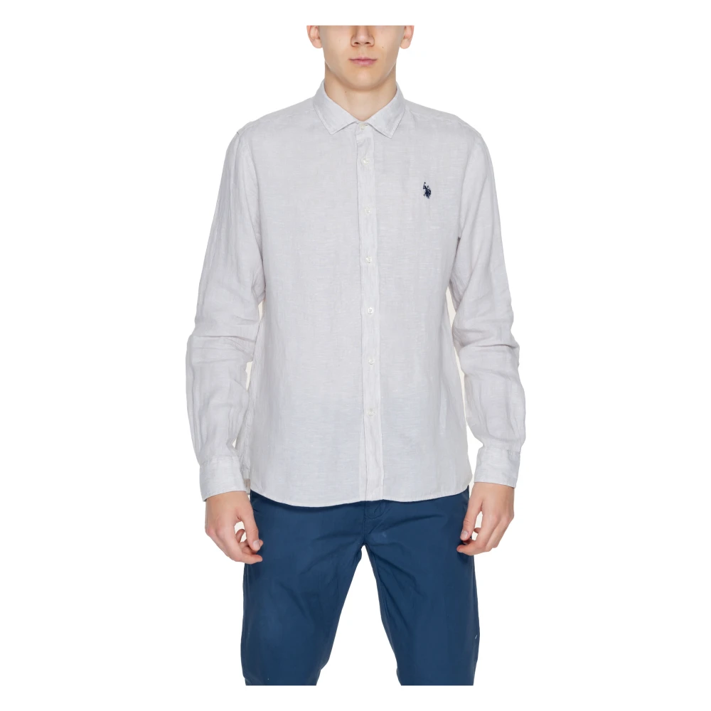 U.s. Polo Assn. Grijze Linnen Klassieke Shirt Lente Zomer Gray Heren