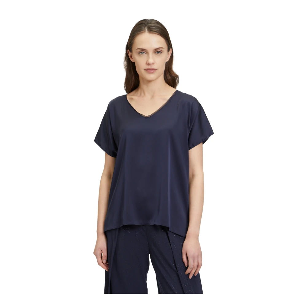 Vera Mont Satin V-hals Blouse Blue Dames