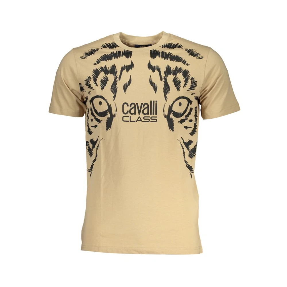 Cavalli Class Beige Katoen Logo Print T-Shirt Beige Heren