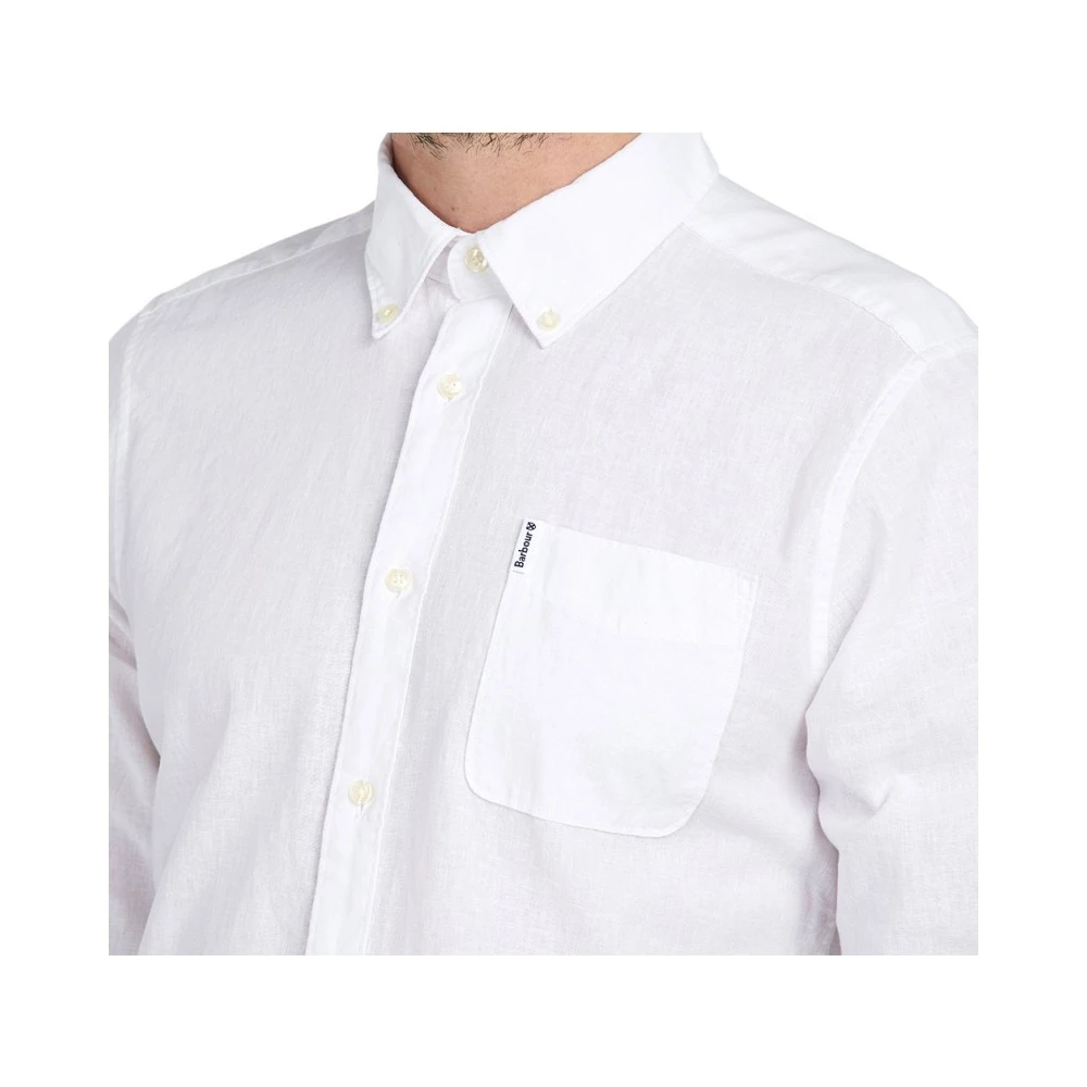 Barbour Linnen-katoenen overhemd knoopsluiting zak White Heren